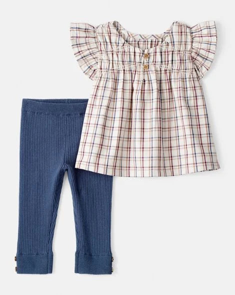 Traje Blusa Cuadros manga corta