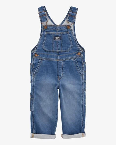 Stretch Denim Overalls - Medium Wash