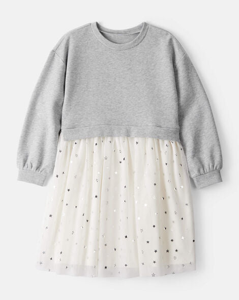 Sleeve Tulle Dress - Grey