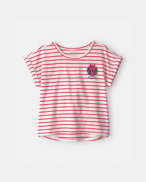 Girls Lobster Striped Top - Red/Ivory