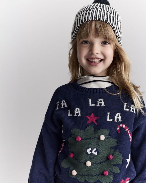 Gorro de punto con pompón a rayas  - Negro/Blanco